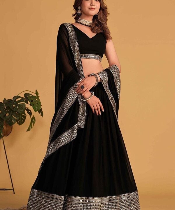 Black Sequin Embroidered Faux Blooming Lehenga Set