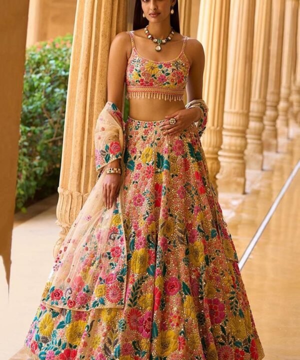 Multicolor Sequin Embroidered Faux Georgette Lehenga Set