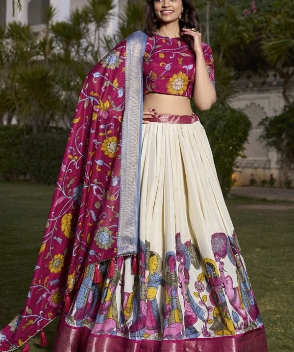 Off White Zari Embroidered Jacquard Silk Lehenga Set