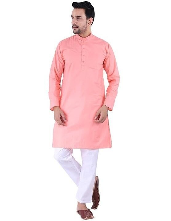 Men's Cotton Blend Solid Color Long Wear Ethnic Kurta Pyjama Set