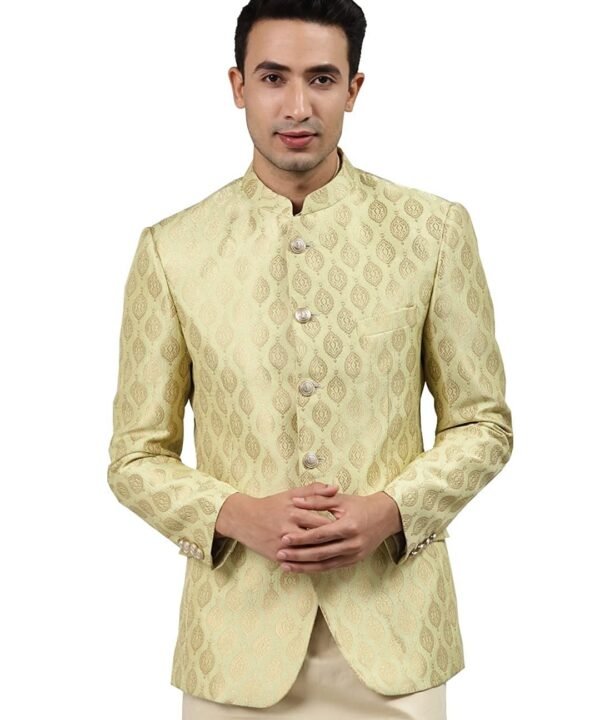 Men Off-White Self-Design Slim Fit Bandhgala Blazer