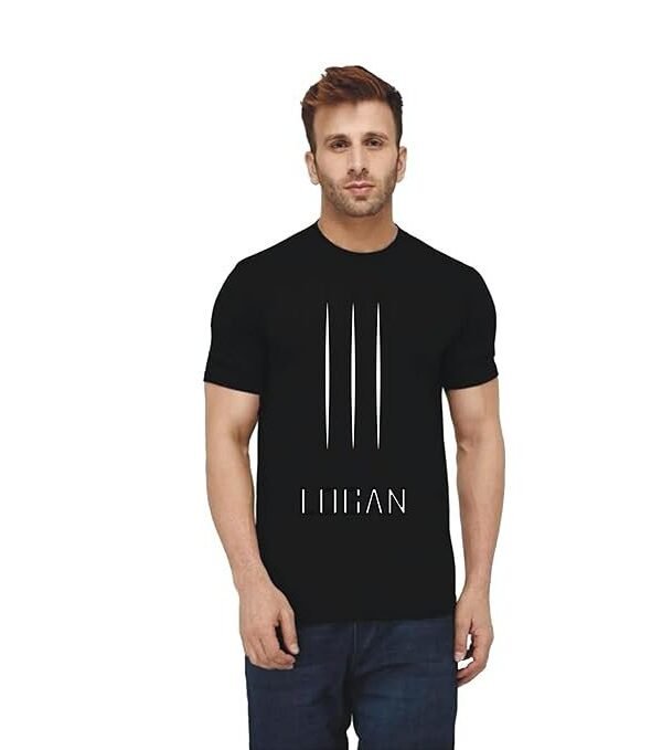 Men's Black T-Shirt with Vertical Line Design, 100% Polyster