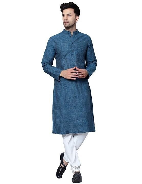 Chikan Men's Cotton Regular Textured Long Kurta Full Sleeves - Casual Ethnic Wear