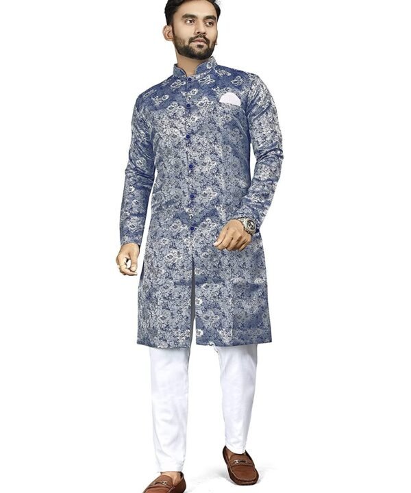 Mens Ethnic Wear Blue Kurta Pajama Sherwani Set
