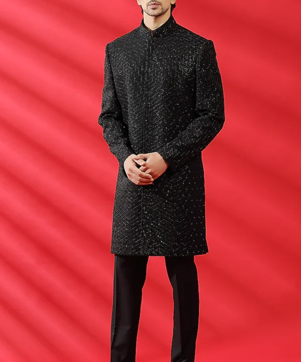 Black Embroidered Indowestern Set