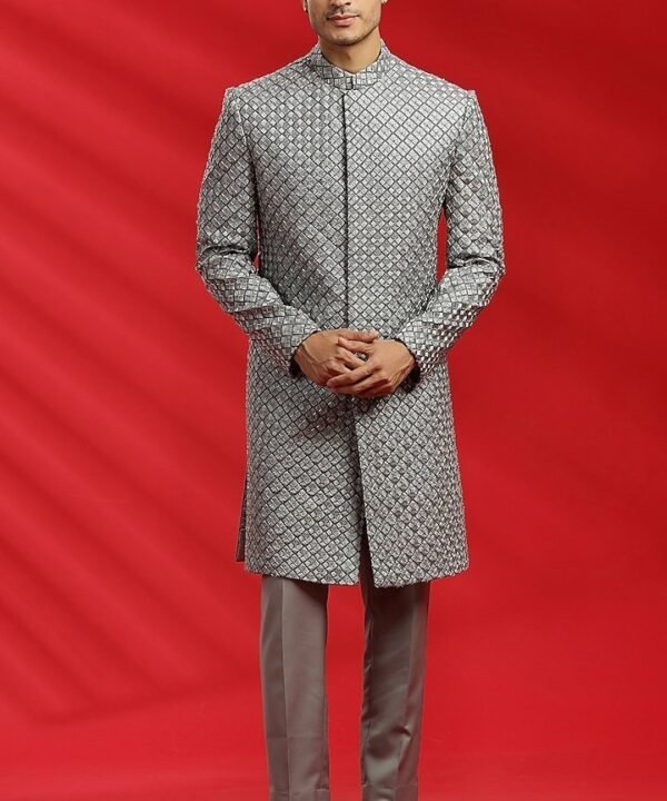 Grey Embroidered Indowestern Set