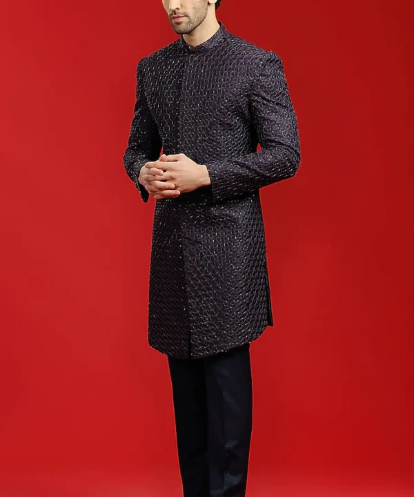 Navy Blue Embroidered Indowestern Set