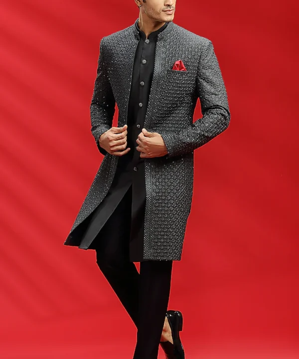 Charcoal Embroidered Indowestern Set