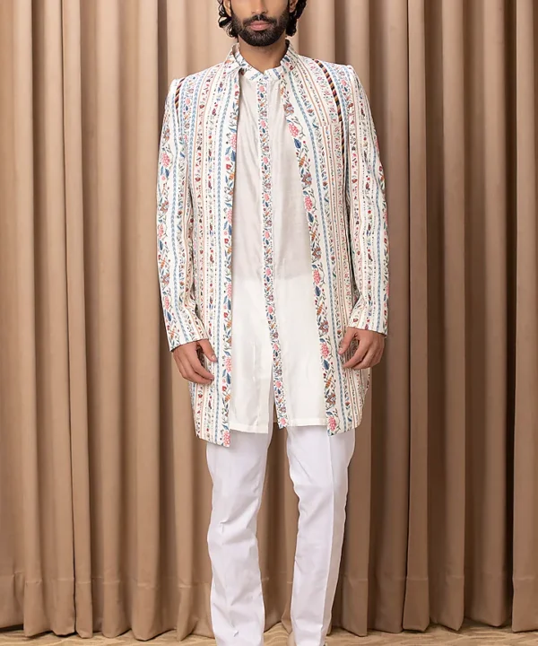 Off-White Printed Indowestern Jacket Set