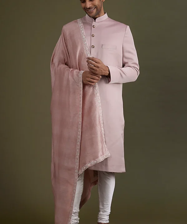 English Pink Scuba Satin Sherwani Set