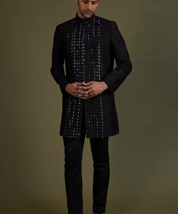 Black Embroidered Sherwani Set
