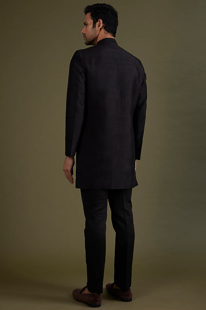 Black Embroidered Sherwani Set - Image 4