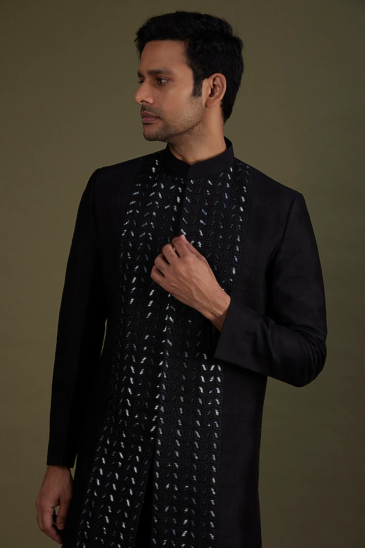 Black Embroidered Sherwani Set - Image 2