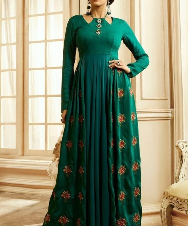 Comfortable Rayon Cotton Gown Style Kurti in Rich Dark Green Color
