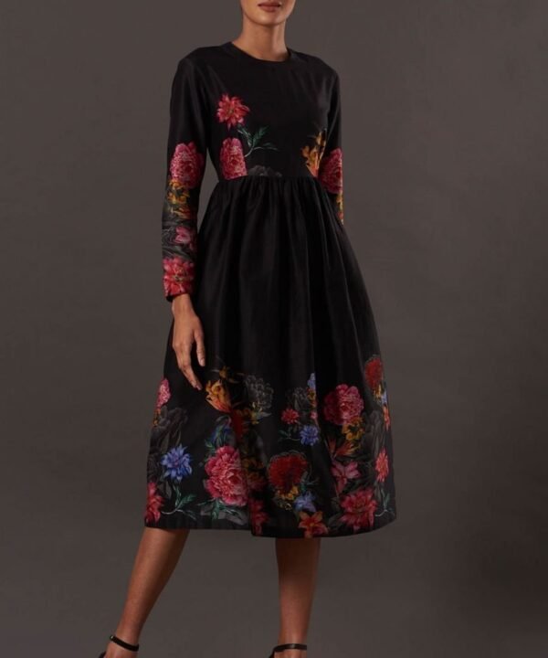 Black Chanderi Digital Printed Dress