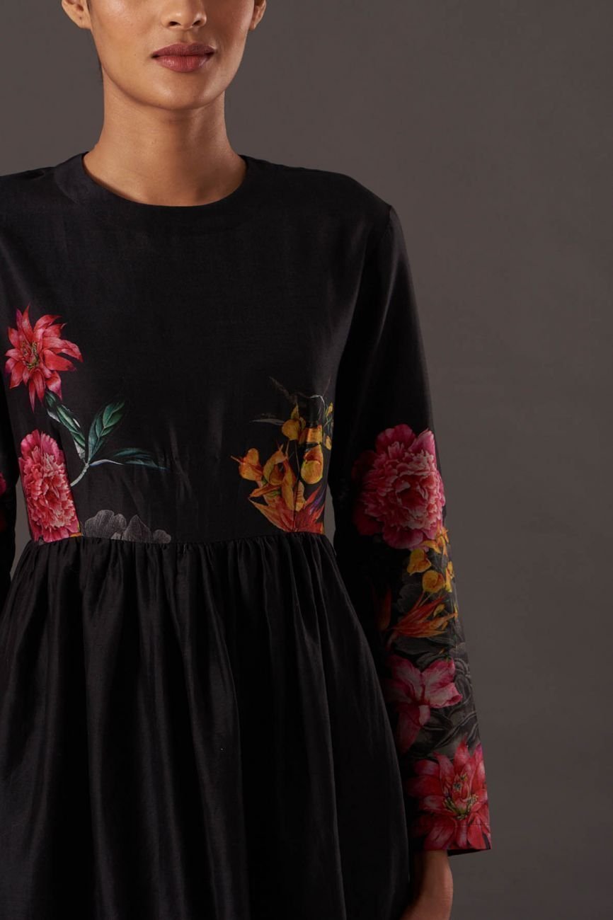 Black Chanderi Digital Printed Dress - Image 4