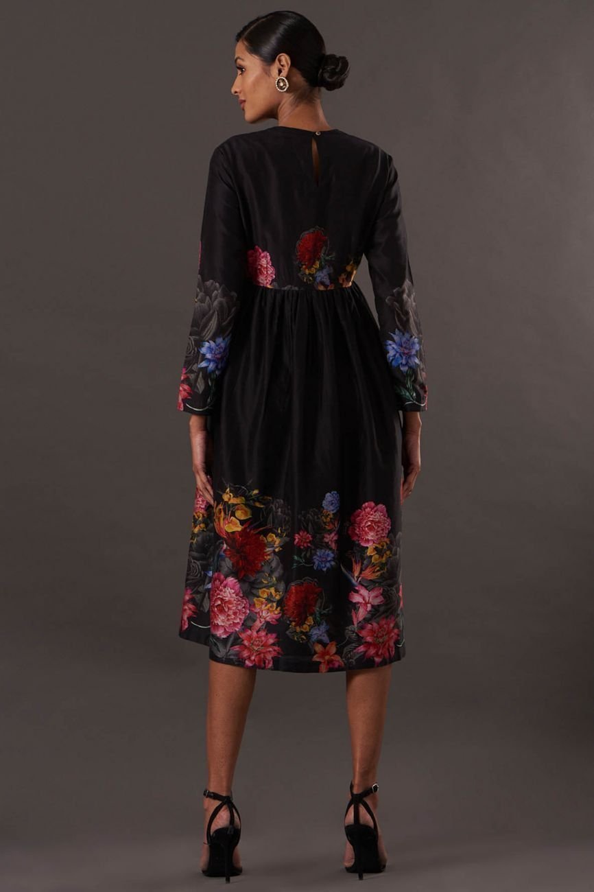 Black Chanderi Digital Printed Dress - Image 3