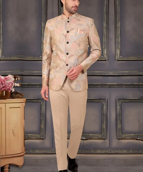 Brocade Jodhpuri Set in Beige