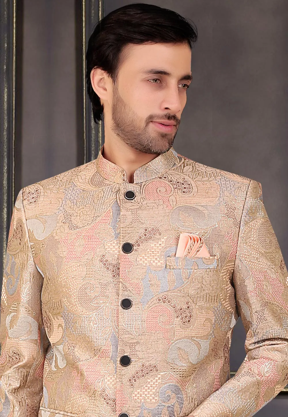 Brocade Jodhpuri Set in Beige - Image 4