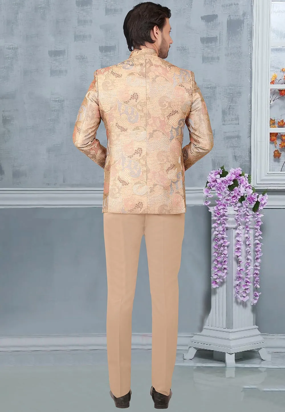 Brocade Jodhpuri Set in Beige - Image 2