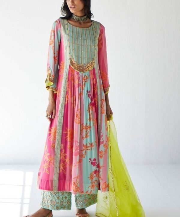 Hot Pink Orchid Front Puckering Yoke Kurta Set