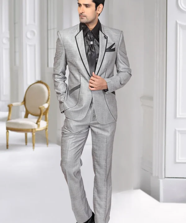 Poly Cotton Blazer Suit in Light Grey