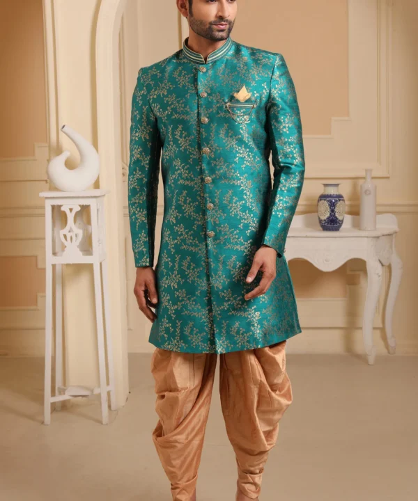 Green Brocade Jacquard Silk Sherwani