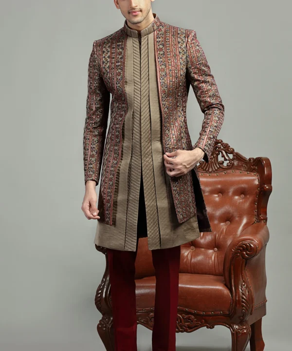 Beige Silk Jacket Style Indo Western