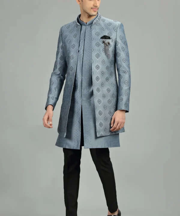 Grey Silk Indo Western Set