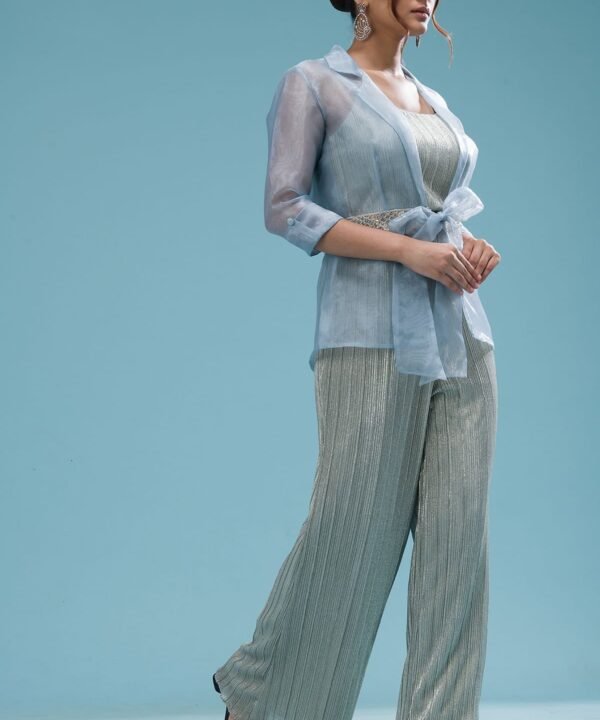 Blue Haze Sequins Embroidered Shimmer Jumpsuit