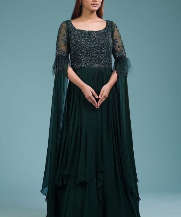Pine Grove Green Sequins Embroidered Georgette Indowestern Gowns