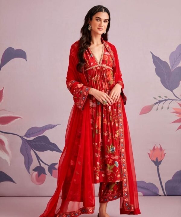 Red Oleander Kurta Set