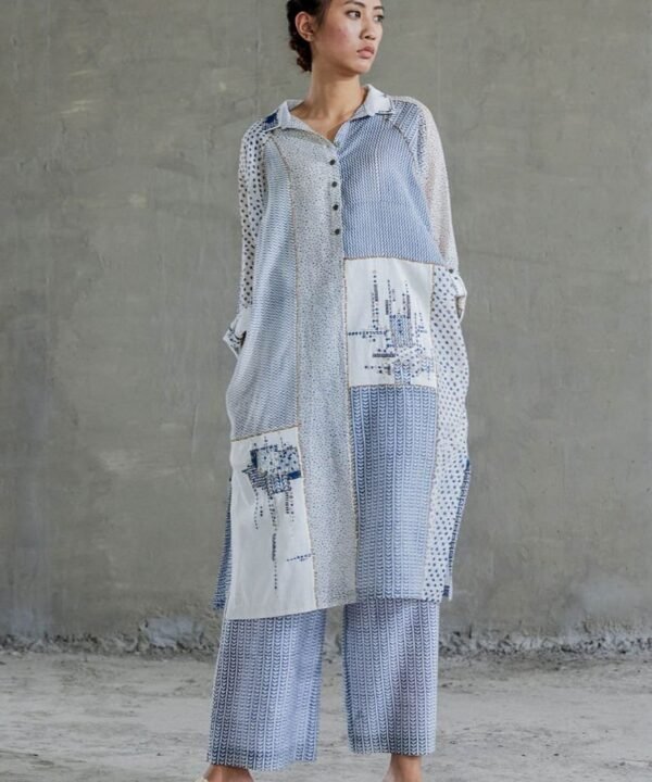 Blue Shibui Raglan Sleeve Kurta In Chanderi