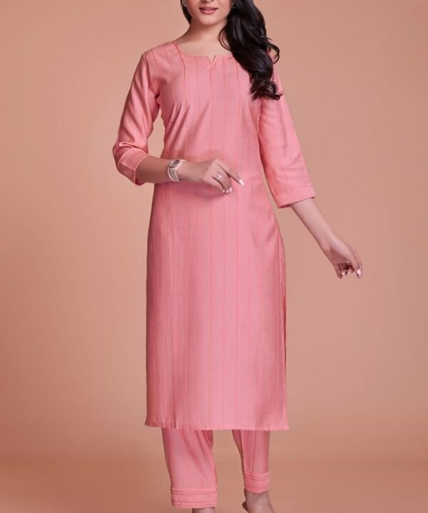 Charming Peach Color Viscose Fabric Readymade Kurti With Pant