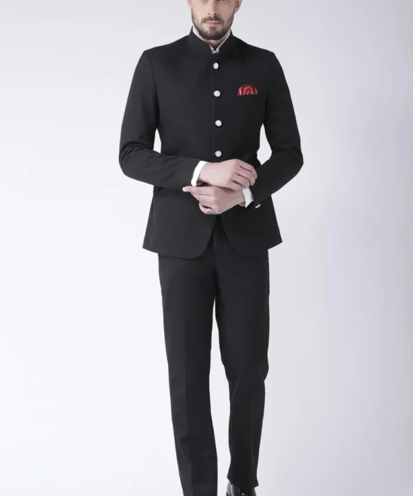 Solid Color Polyester Viscose Jodhpuri Suit in Black