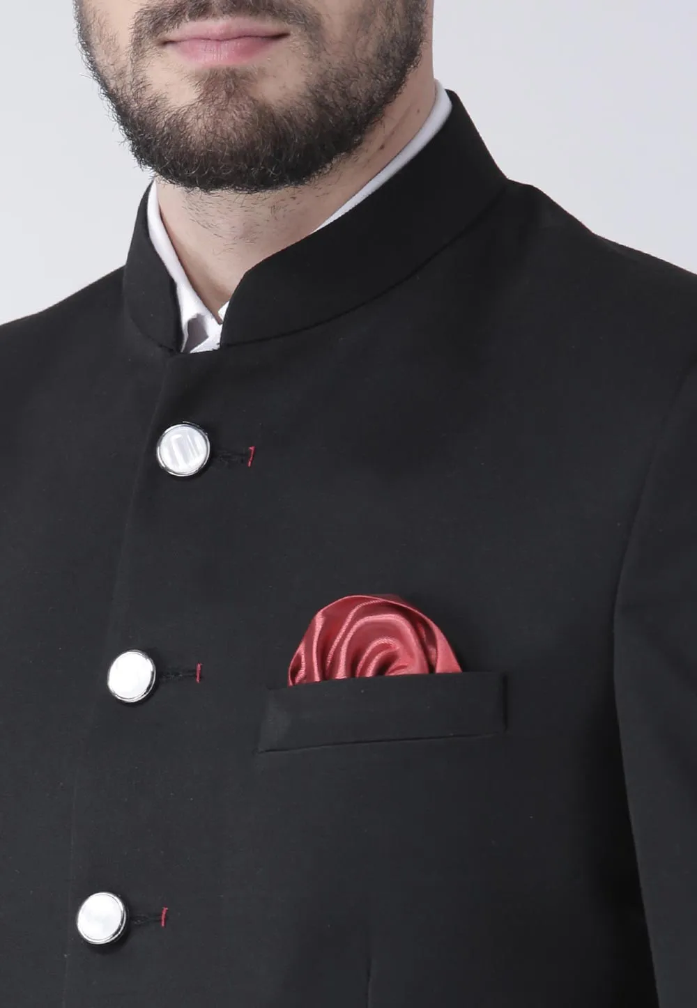 Solid Color Polyester Viscose Jodhpuri Suit in Black - Image 5