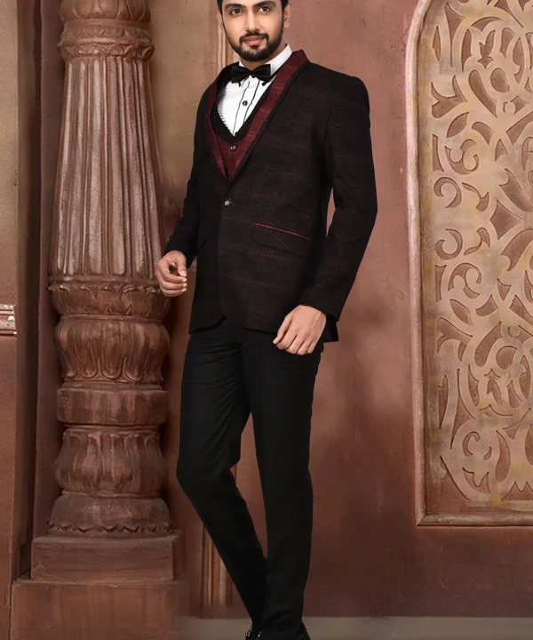 Woven Acrylic Cotton Tuxedo in Maroon and Black